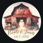 Adesivo Redondo Celeiro Vermelho Antigo Casamento Rústico no Campo<br><div class="desc">Personalize com qualquer texto.</div>