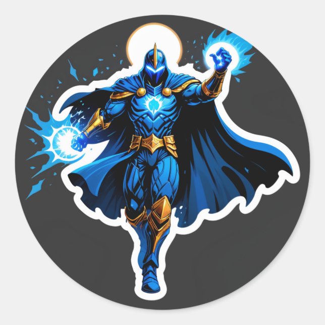 Adesivo Redondo Celestial Arc Knight – Blue Energy Ascension (Frente)