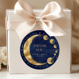 Adesivo Redondo Celestial Blue Dourado Moon Fases Casamento Obriga