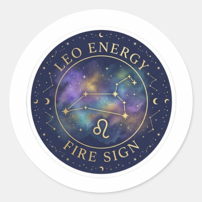 Adesivo Redondo  Celestial Leo Energy Zodiac Constellation Sticker (Frente)