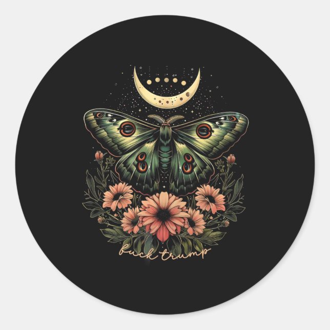 Adesivo Redondo Celestial Luna Moth Sutil Anti Trump (Frente)