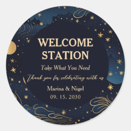 Adesivo Redondo Celestial Navy Gold Wedding Welcome Station