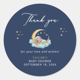 Adesivo Redondo Celestial Navy Moon Baby Shower Thank You Sticker