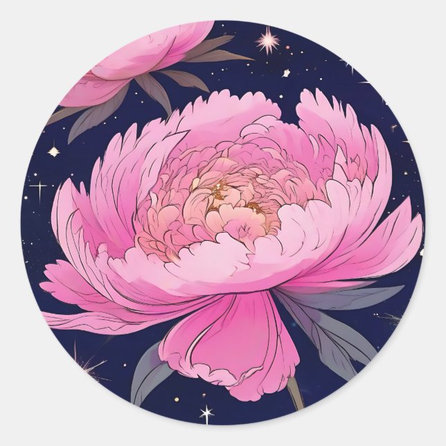 Adesivo Redondo Celestial Peony A Starry Night Bloom (Frente)