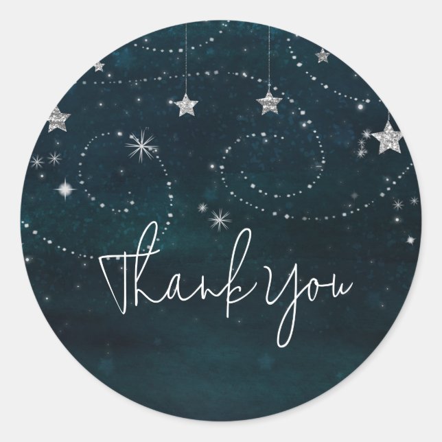 Adesivo Redondo Celestial Starry Sky Swirls Chá de fraldas Favor (Frente)