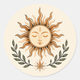 Adesivo Redondo Celestial Sun Face Botanical Mystical Art