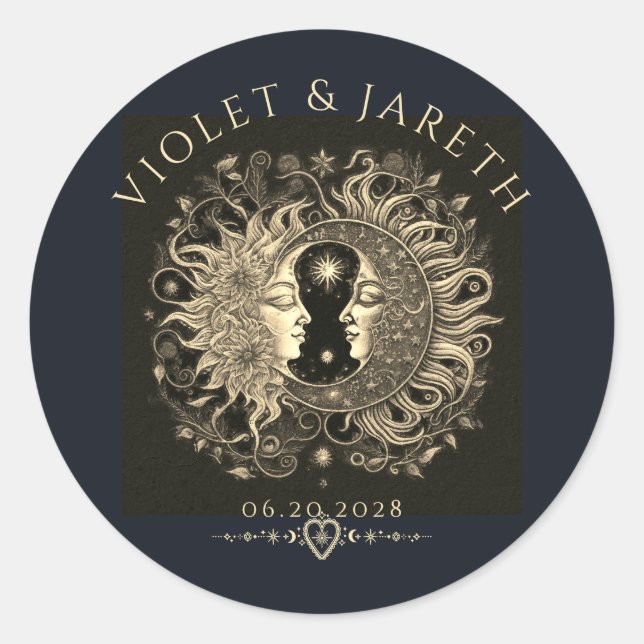 Adesivo Redondo Celestial Sun Moon Stars Casamento (Frente)