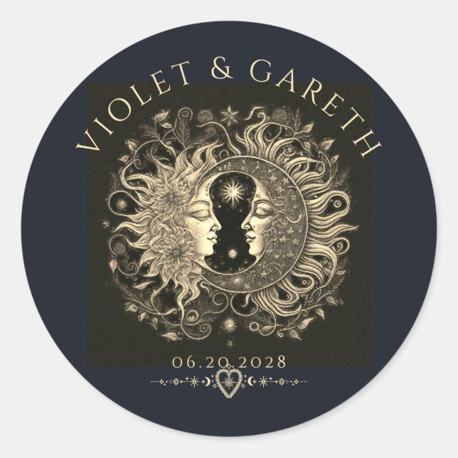 Adesivo Redondo Celestial Sun Moon Stars Casamento (Frente)