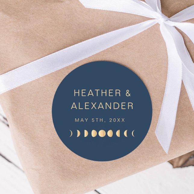 Adesivo Redondo Celestial Wedding (Navy Blue and Gold Celestial Wedding Classic Round Sticker
)