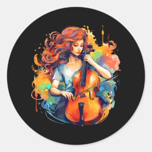 Adesivo Redondo Cellist-Musical Cello-Player-Music-Instrumento