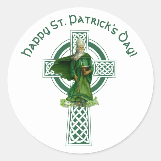 Adesivo Redondo Celtic Cross Irish Shamrocks Rua. Dia dos Patricks (Frente)