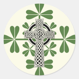 Adesivo Redondo Celtic Cross Irish Shamrocks Rua. Dia dos Patricks