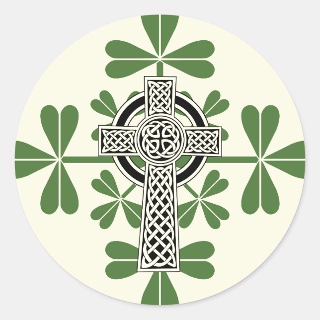 Adesivo Redondo Celtic Cross Irish Shamrocks Rua. Dia dos Patricks (Frente)