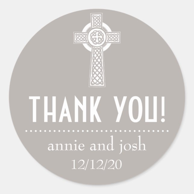 Adesivo Redondo Celtic Cross Obrigado Labels (Areia / Branco) (Frente)
