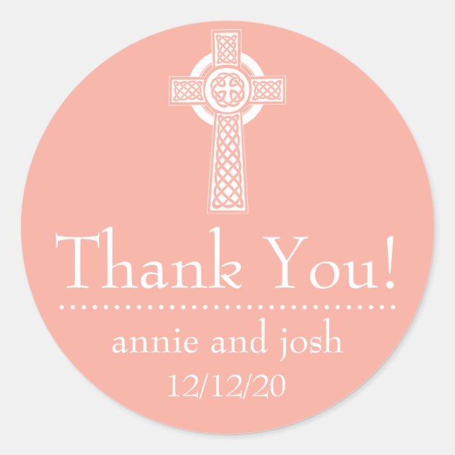 Adesivo Redondo Celtic Cross Obrigado Labels (Peach/White) (Frente)