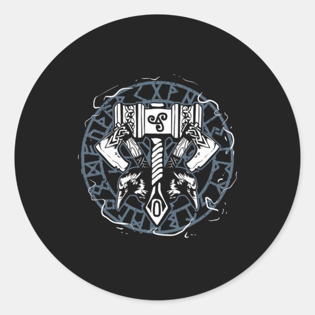 Adesivo Redondo Celtic Huginn E Muninn Raven Viking (Frente)