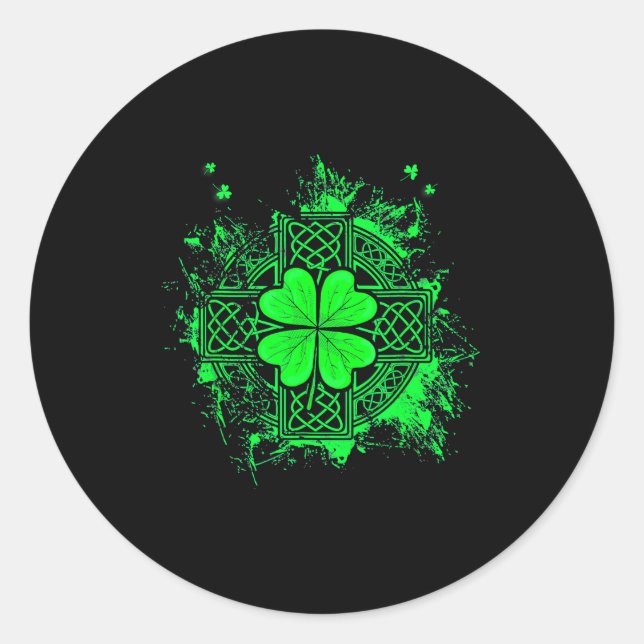 Adesivo Redondo Celtic Knot Irish Shamrock Three Leaf Clover St Pa (Frente)