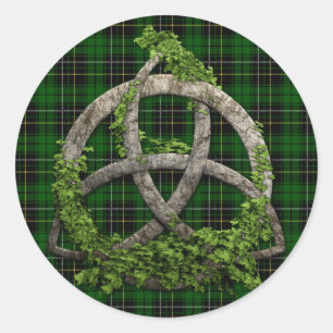 Adesivo Redondo Celtic Trinity Knot and Clan MacAlpan Tartan
