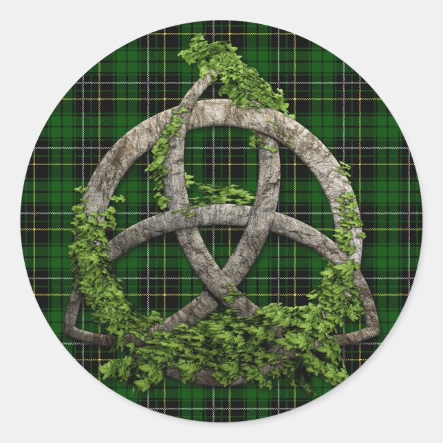 Adesivo Redondo Celtic Trinity Knot and Clan MacAlpan Tartan (Frente)