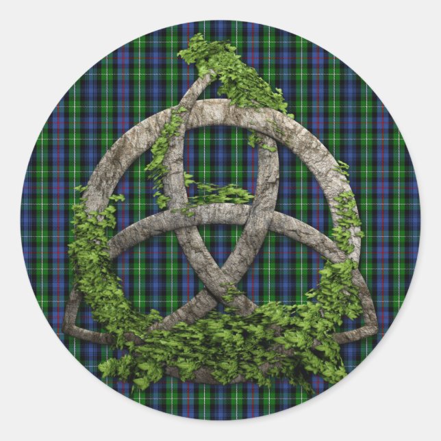Adesivo Redondo Celtic Trinity Knot and Clan MacKenzie Tartan (Frente)