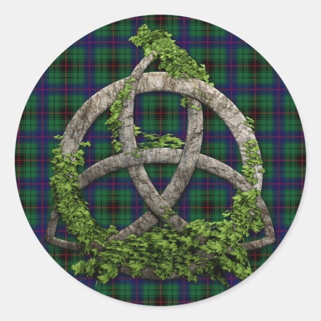 Adesivo Redondo Celtic Trinity Knot E Clan Davidson Tartan (Frente)