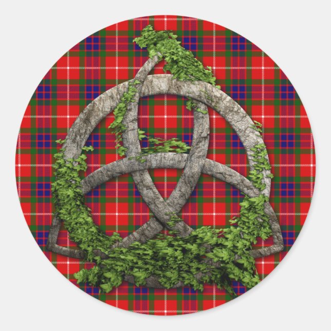 Adesivo Redondo Celtic Trinity Knot E Clan Fraser Tartan (Frente)