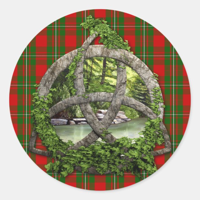 Adesivo Redondo Celtic Trinity Knot E Clan MacGregor Tartan (Frente)