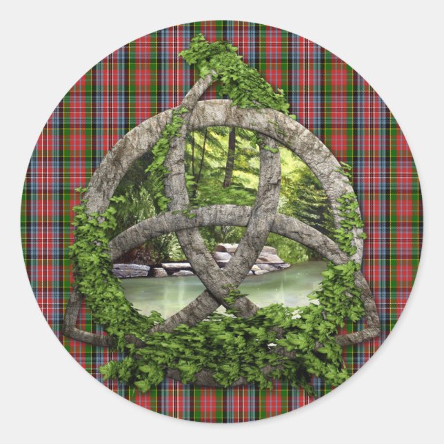 Adesivo Redondo Celtic Trinity Knot E Clan MacPherson Tartan (Frente)