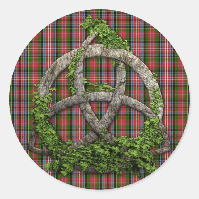 Adesivo Redondo Celtic Trinity Knot E Clan MacPherson Tartan (Frente)