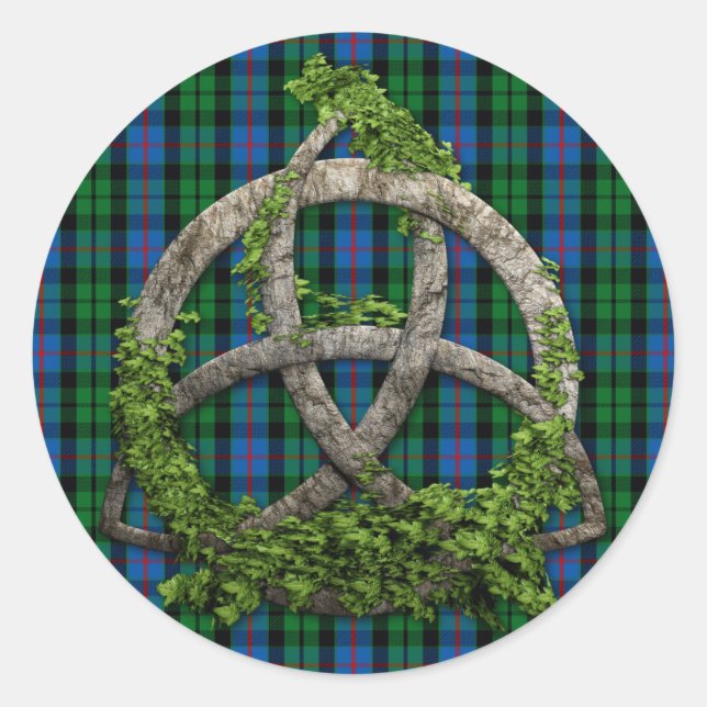 Adesivo Redondo Celtic Trinity Knot E Clan Morrison Tartan (Frente)