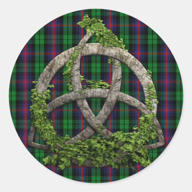 Adesivo Redondo Celtic Trinity Knot E Clan Urquhart Tartan (Frente)