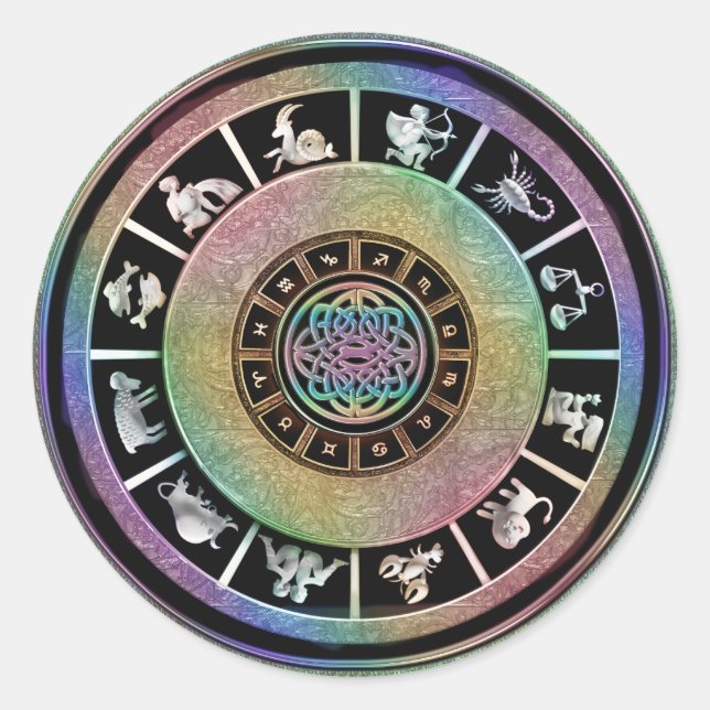 Adesivo Redondo Céltico Arco-Íris Zodiac Mandala (Frente)