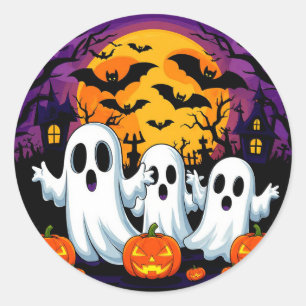 Adesivo Redondo Cena Assustadora de Halloween com Fantasmas