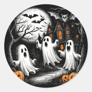 Adesivo Redondo Cena Assustadora de Halloween com Fantasmas