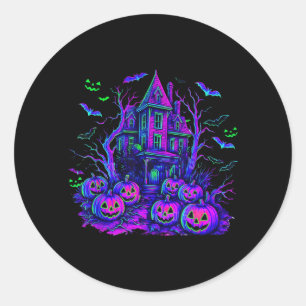 Adesivo Redondo Cena Assustadora de Halloween Vintage Abóbora Assu