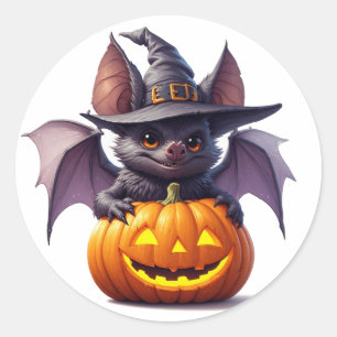 Adesivo Redondo Cena Assustadora de Morcego e Abóbora de Halloween
