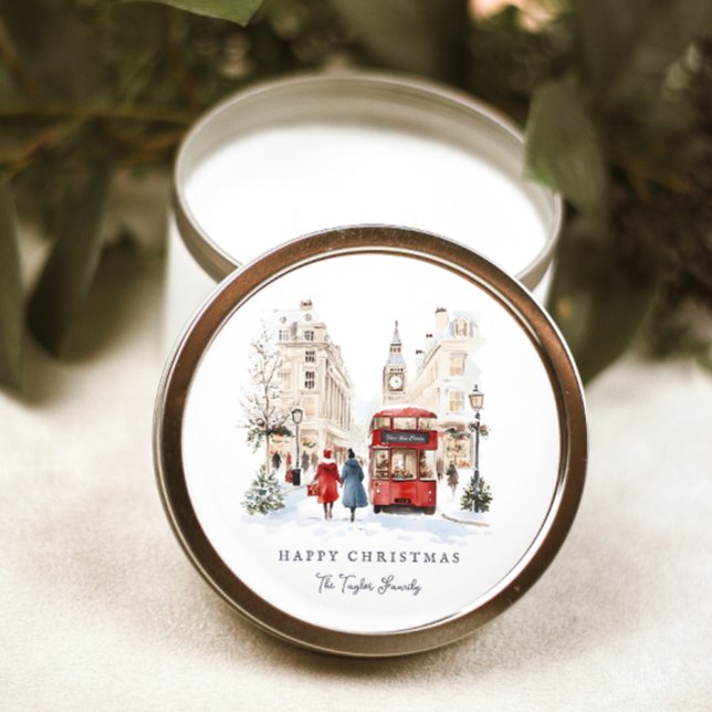 Adesivo Redondo Cena da Cidade da Aquarela de Natal em Londres (Criador carregado)