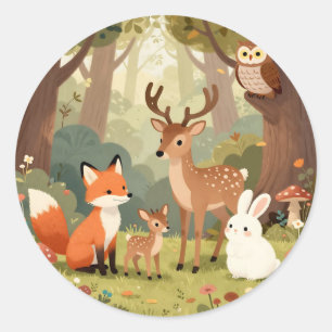 Adesivo Redondo Cena da Floresta de Animais Fofos para Berçário