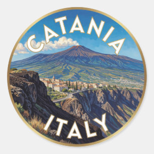 Adesivo Redondo Cena da paisagem vulcânica de Catania, Itália ⛰️
