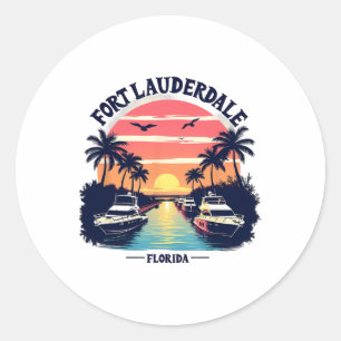 Adesivo Redondo Cena de barco ao pôr do sol em Fort Lauderdale Flo