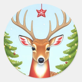 Adesivo Redondo Cena de Deer na Wonderland de inverno