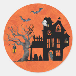 Adesivo Redondo Cena de Halloween Haunted House