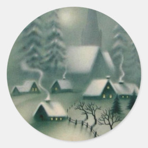 Adesivo Redondo Cena de inverno da Noite Silenciosa de Vintage