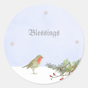 Adesivo Redondo Cena de inverno de Natal com Bird Blessings Sticke