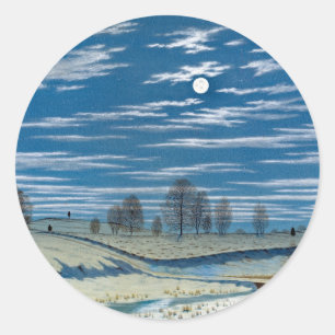 Adesivo Redondo Cena de inverno mais dificil na pintura à Lua