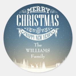 Adesivo Redondo Cena de Natal de Inverno Personalizada