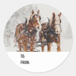 Adesivo Redondo Cena de Natal do Wintery Team Horse Belga