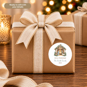 Adesivo Redondo Cena de Natal em Aquarela Personalizada