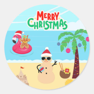 Adesivo Redondo Cena de Natal na Praia