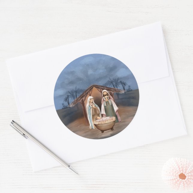 Adesivo Redondo Cena de Natal Religiosa (Envelope)